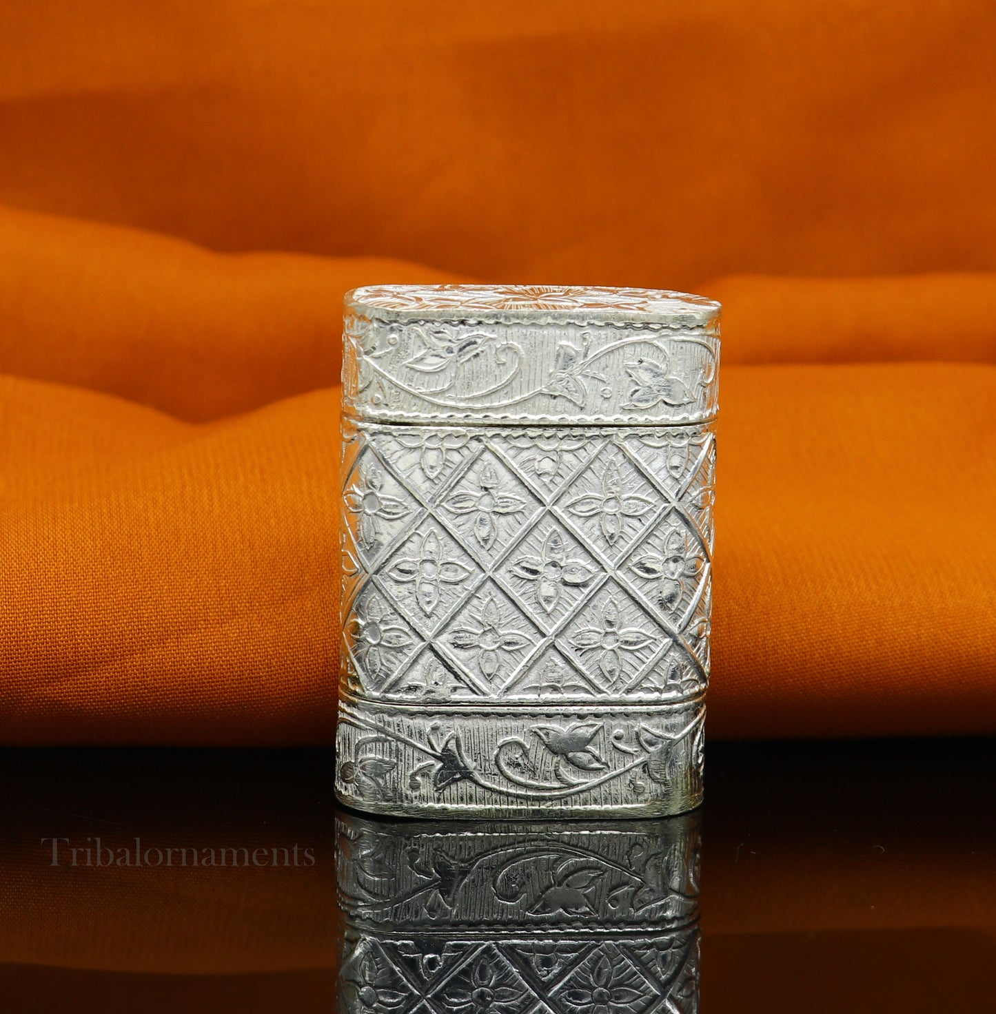 925 sterling silver handcrafted floral design 2 in1 trinket box, tobacco box, tobacco and chuna box, best gifting silver royal article stb97 - TRIBAL ORNAMENTS