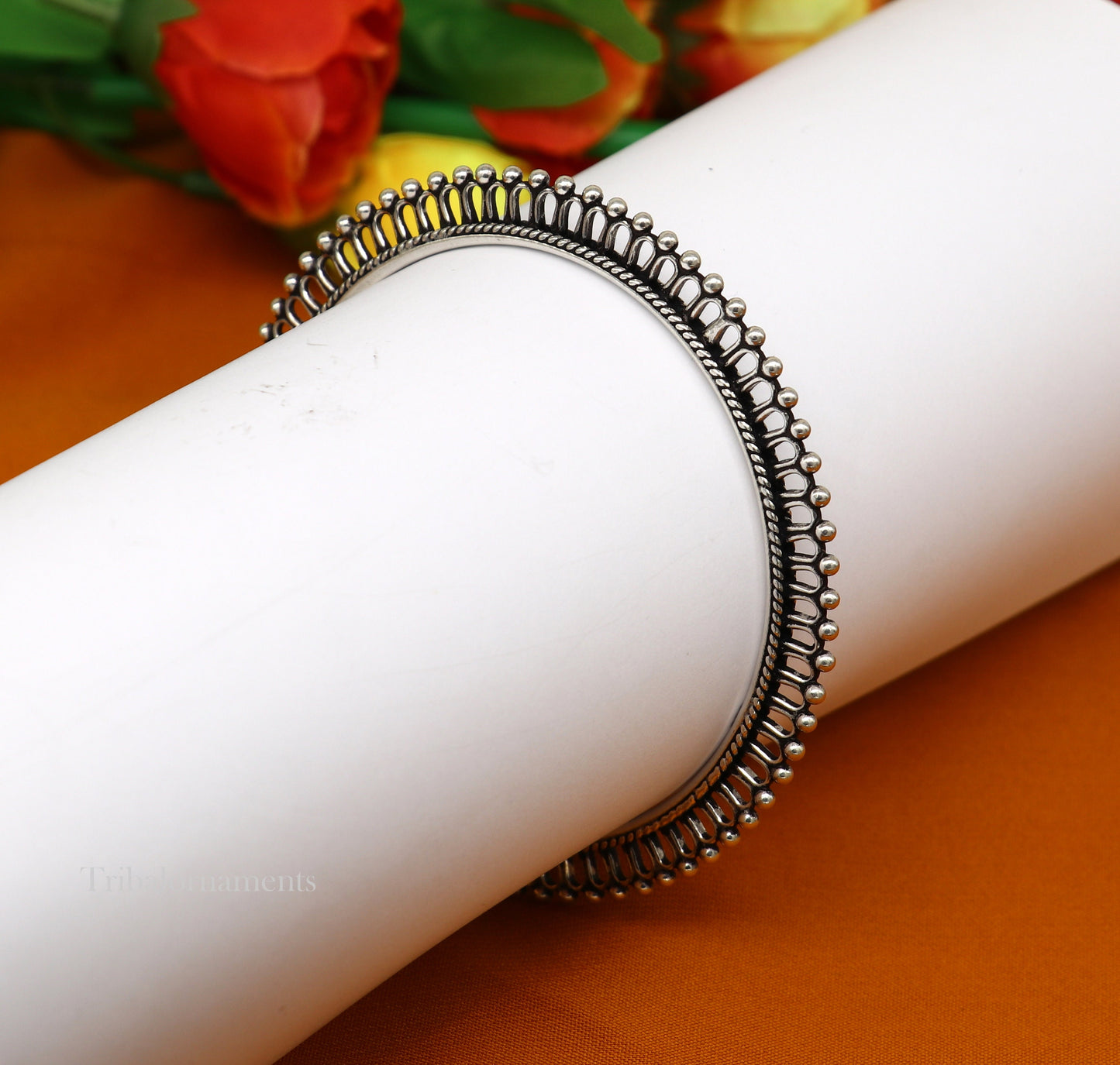 92.5 sterling silver handmade gorgeous bangle bracelet with tiny silver beads gorgeous charm bracelet kada for women ethnic jewelry nba202 - TRIBAL ORNAMENTS