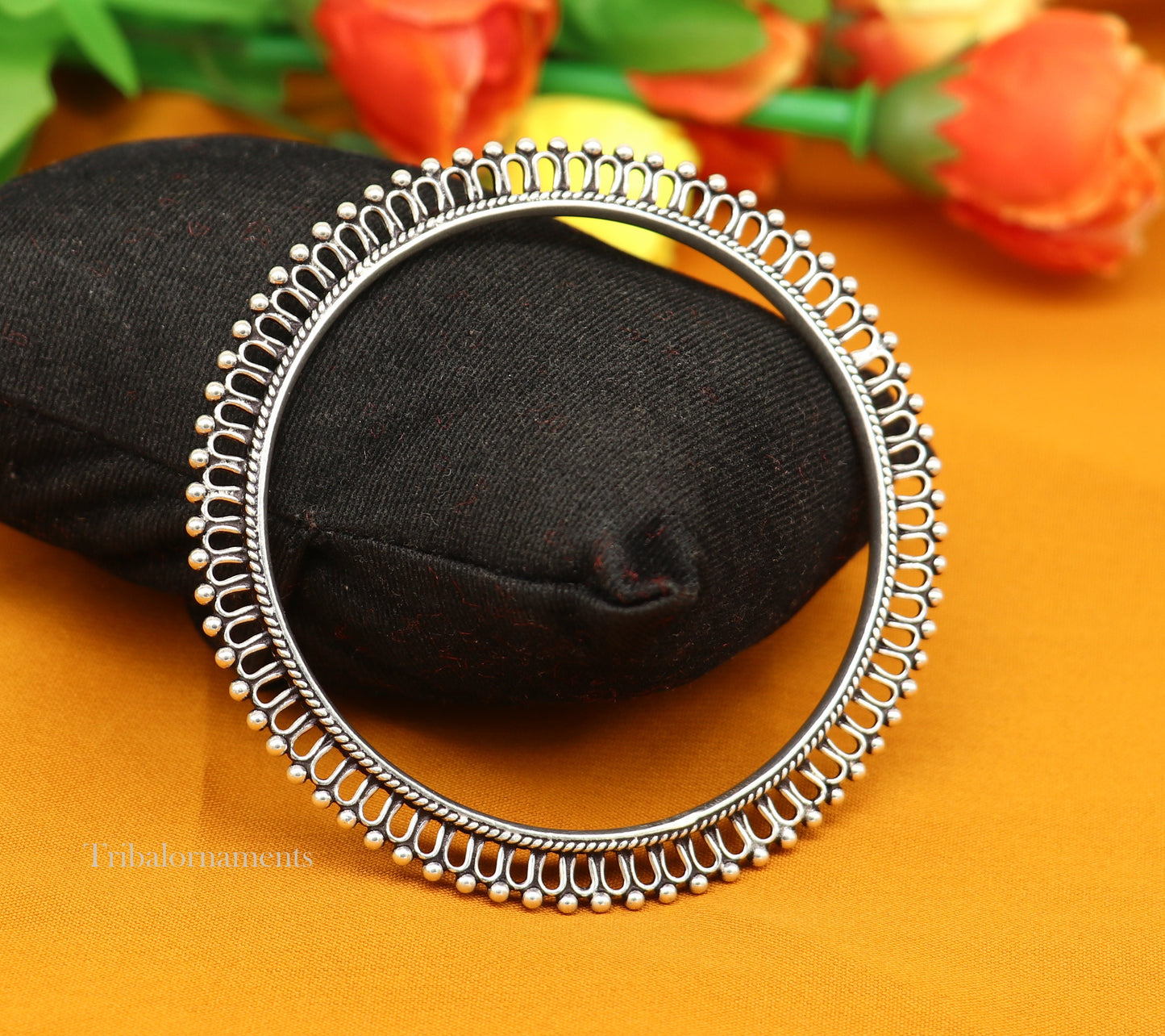 92.5 sterling silver handmade gorgeous bangle bracelet with tiny silver beads gorgeous charm bracelet kada for women ethnic jewelry nba202 - TRIBAL ORNAMENTS