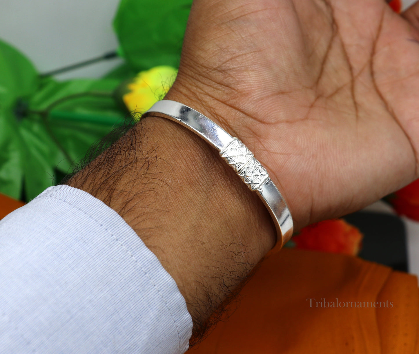 Plain shiny design sterling silver handmade excellent bangle bracelet kada gorgeous men's or girl's gifting jewelry from india nba216 - TRIBAL ORNAMENTS