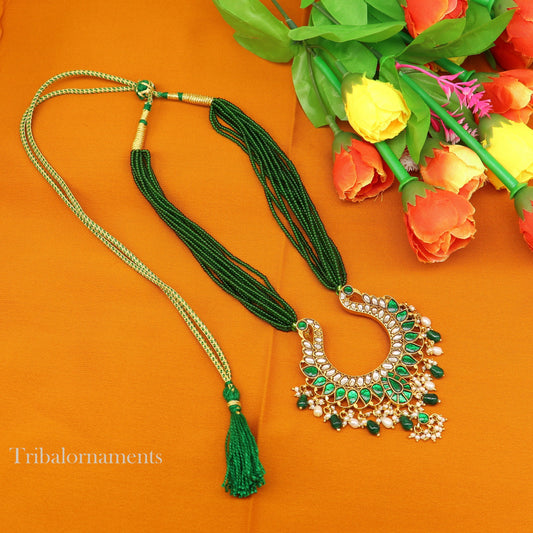 Gold polished over 92.5 sterling silver Fabulous charm necklace, Stunning peacock design pendant with hanging pearls necklace set269 - TRIBAL ORNAMENTS