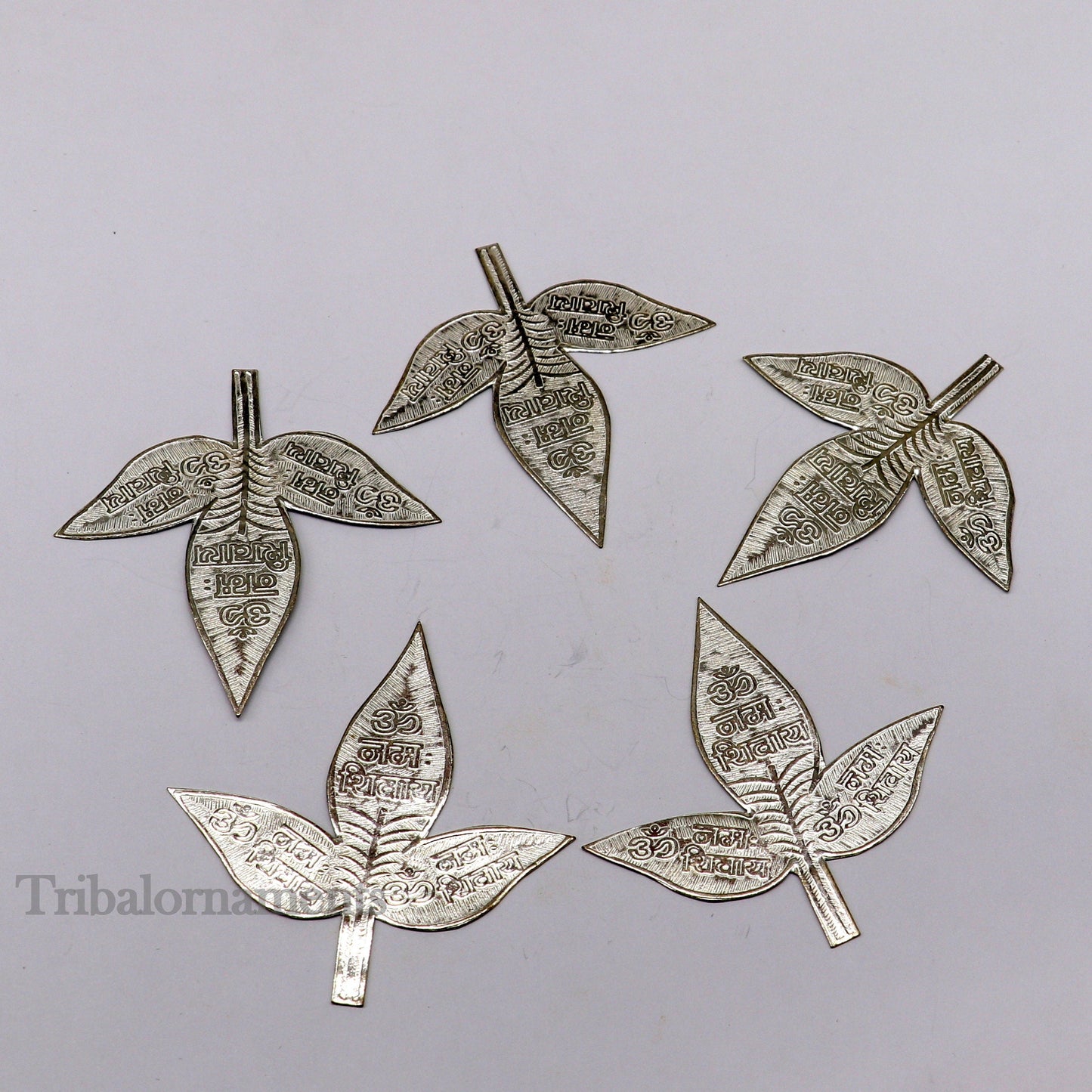 Lot 5 pcs bel Patra Solid silver handmade solid belva patra, shiva worshipping/ puja article, belpatra or belva tree leaves india su508 - TRIBAL ORNAMENTS