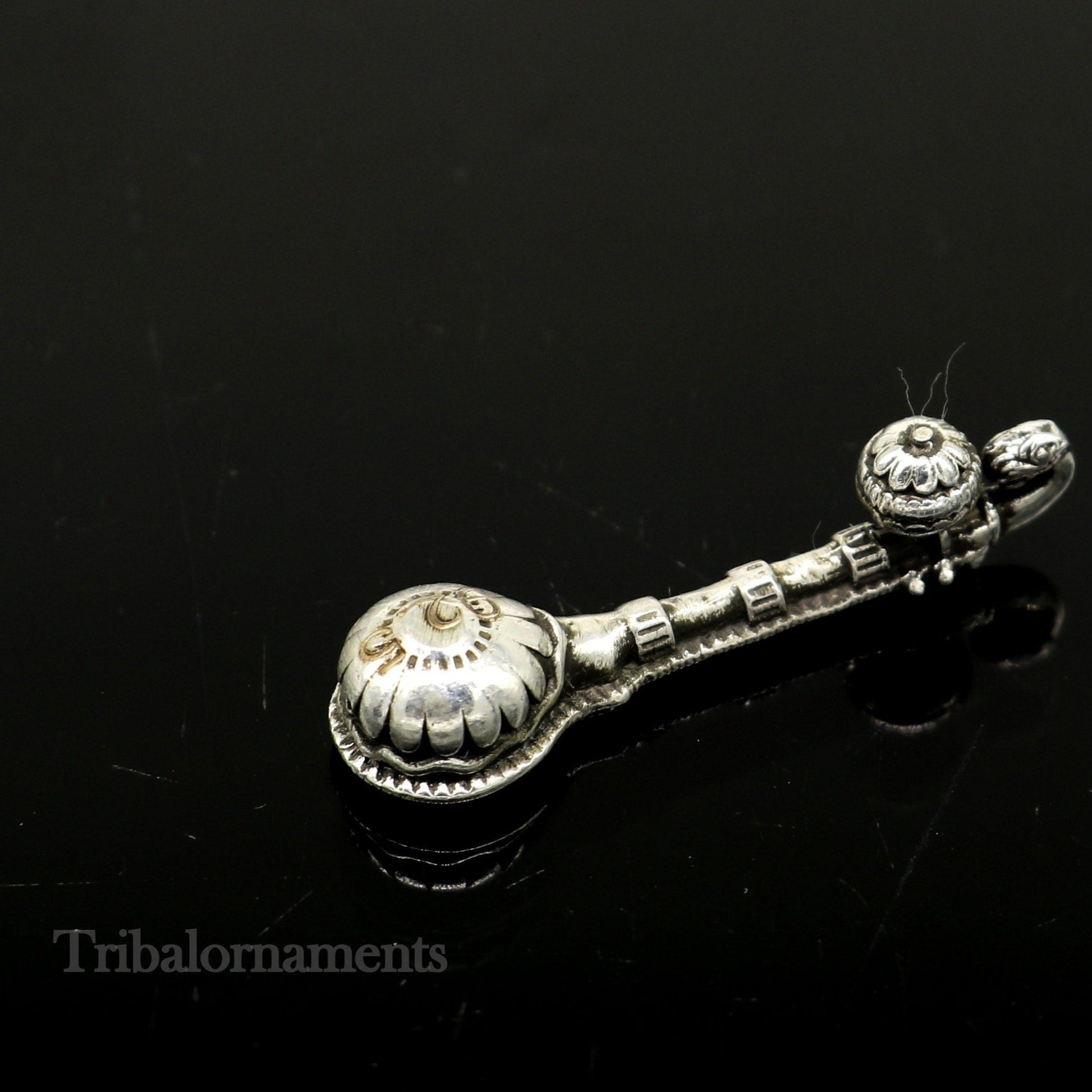 Small Saraswati Veena, 925 sterling silver musical instrument Veena for Goddess Sharda, best gifting puja article for Hindu temple su514 - TRIBAL ORNAMENTS