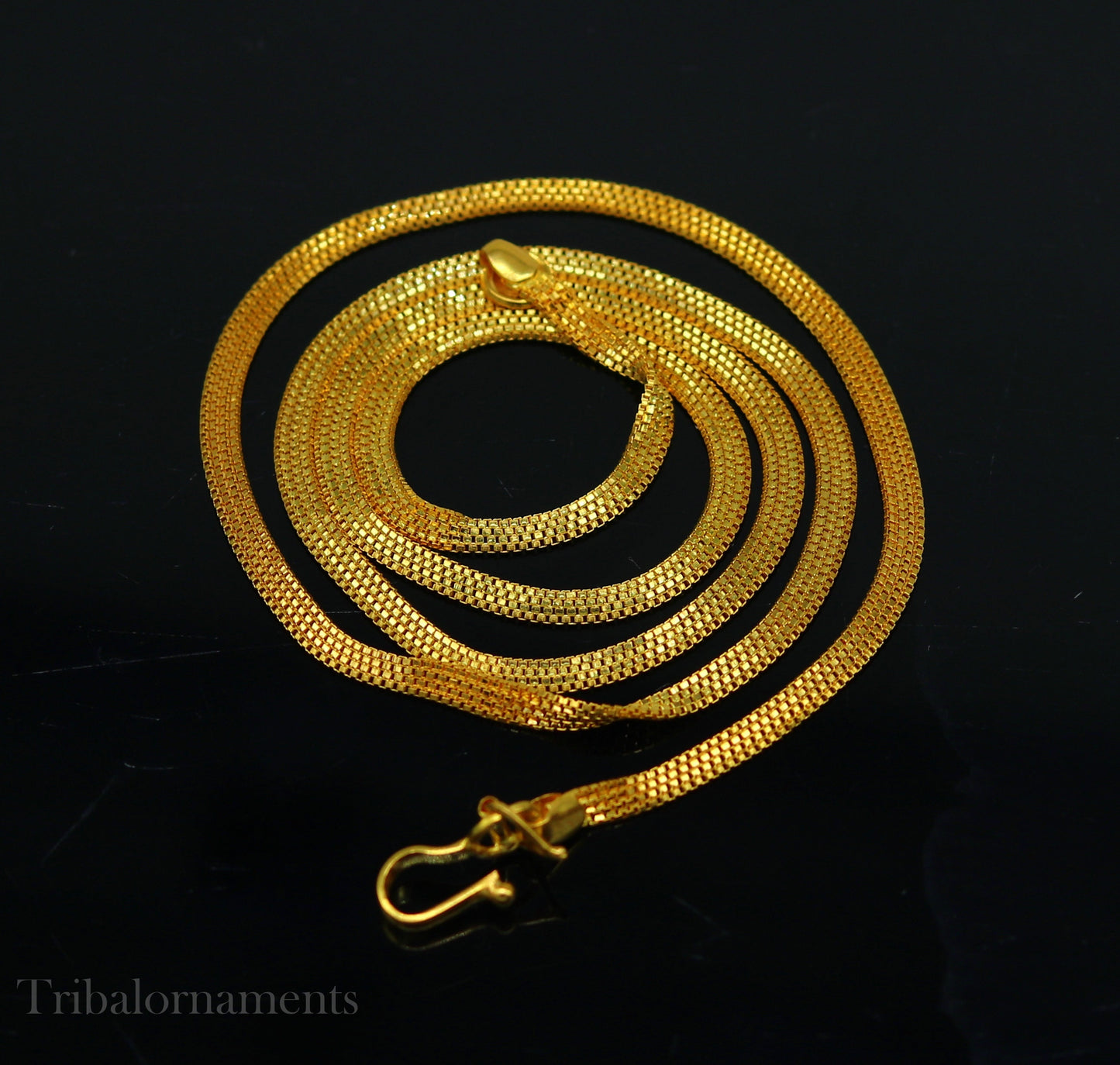 Handmade 22kt yellow gold multi box chain custom work highway chain unisex light weight gift chain necklace royal jewelry from india ch514 - TRIBAL ORNAMENTS