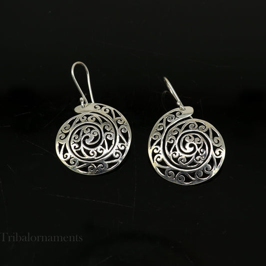 Vintage spiral design hoops earring 92.5 sterling silver handmade drop dangle earring amazing style earring , light weight gifting ear996 - TRIBAL ORNAMENTS