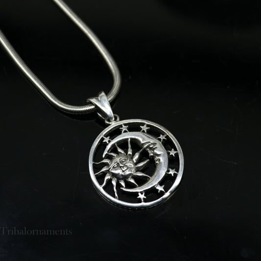 925 solid sterling silver handmade amazing sun moon and star design customized pendant stylish locket unisex gifting jewelry ssp880 - TRIBAL ORNAMENTS