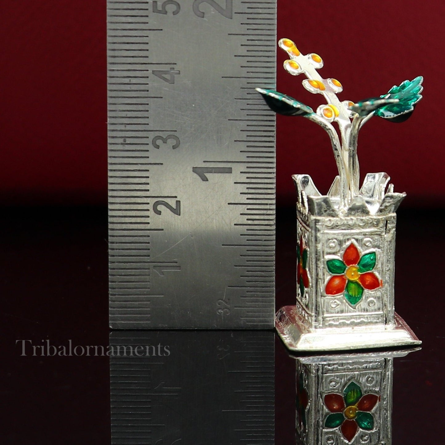 Holy Basil rosary 925 sterling silver handmade mini plant, tulsi plant for puja temple article, silver tulasi plant pooja article su562 - TRIBAL ORNAMENTS
