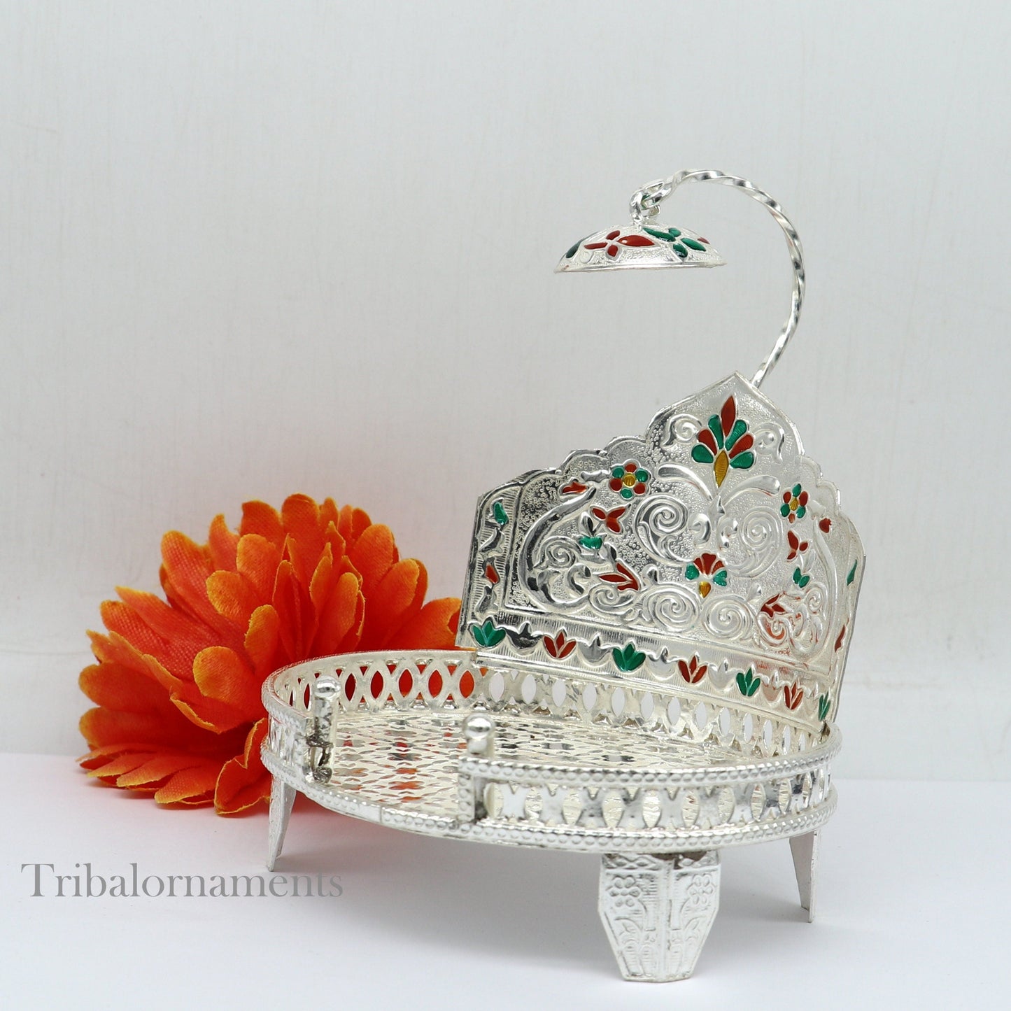 925 pure sterling silver sinhasan, God throne, god statue's stand chair Singhasan, temple art puja Aasan chouki article su564 - TRIBAL ORNAMENTS