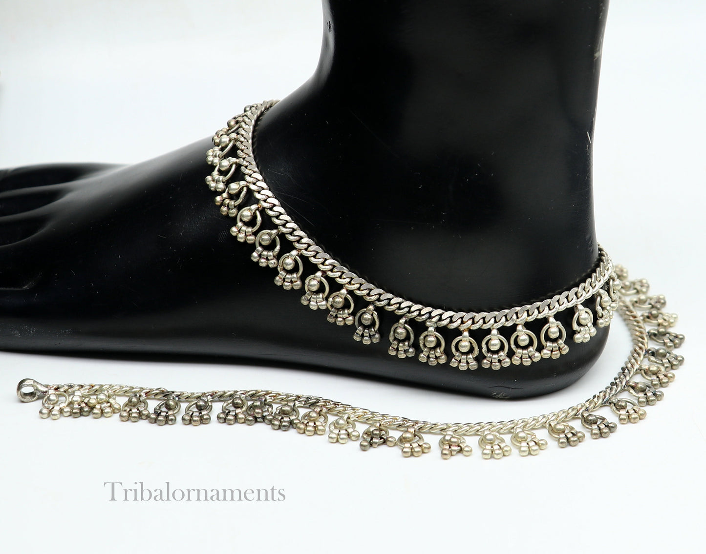 10.5" Vintage antique handmade old used sterling silver anklet, single piece ankle bracelet ,charm bracelet ethnic tribal jewelry anko58 - TRIBAL ORNAMENTS