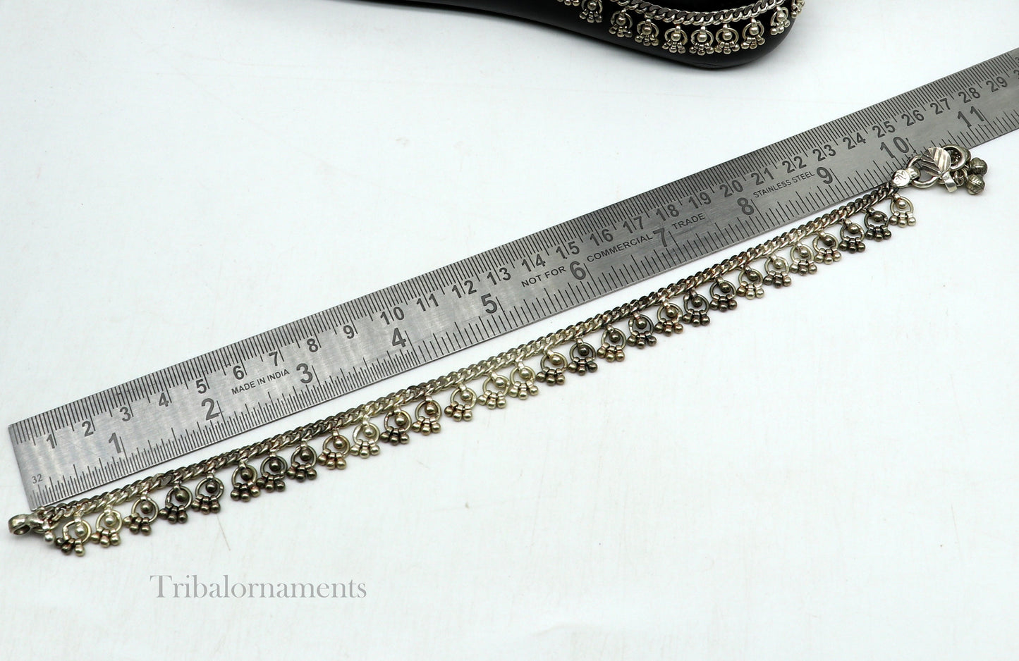 10.5" Vintage antique handmade old used sterling silver anklet, single piece ankle bracelet ,charm bracelet ethnic tribal jewelry anko58 - TRIBAL ORNAMENTS