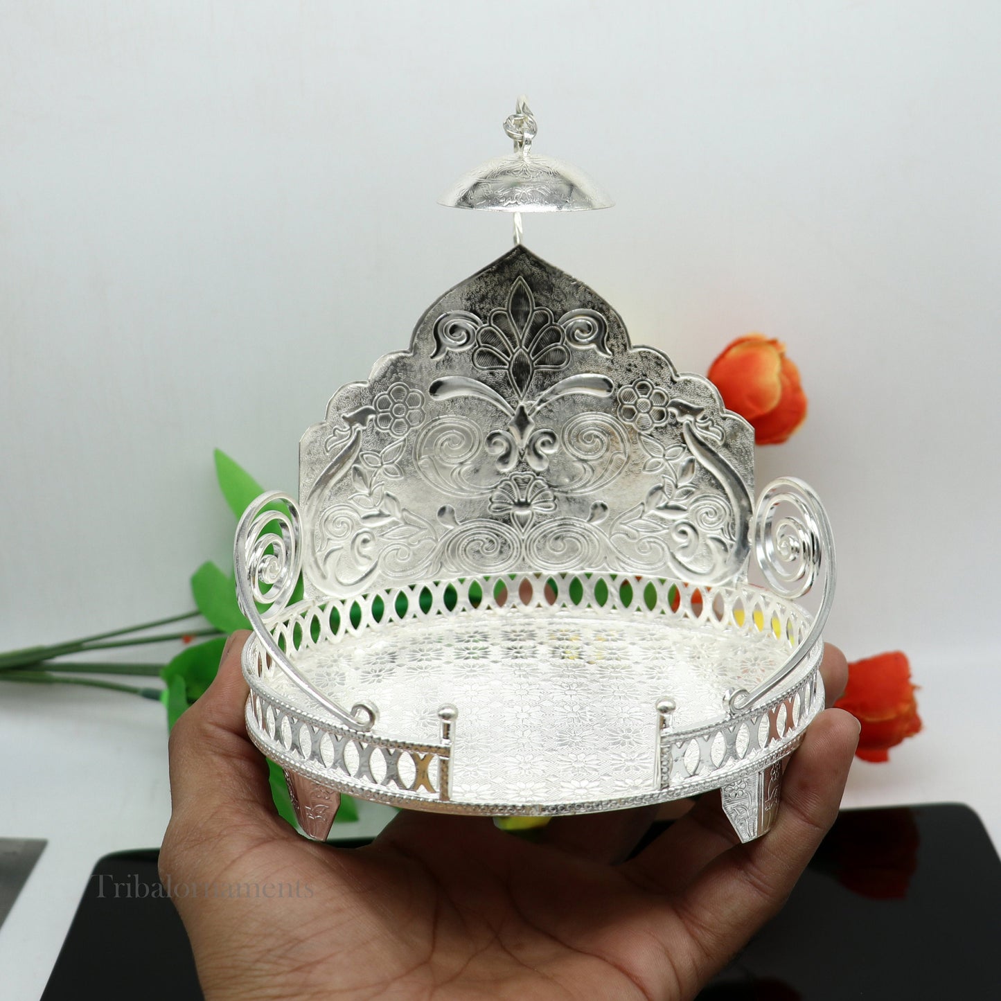 Vintage style 925 sterling silver solid Sinhasan, idol god throne, god statue's stand chair, temple puja article best collectible gift su570 - TRIBAL ORNAMENTS