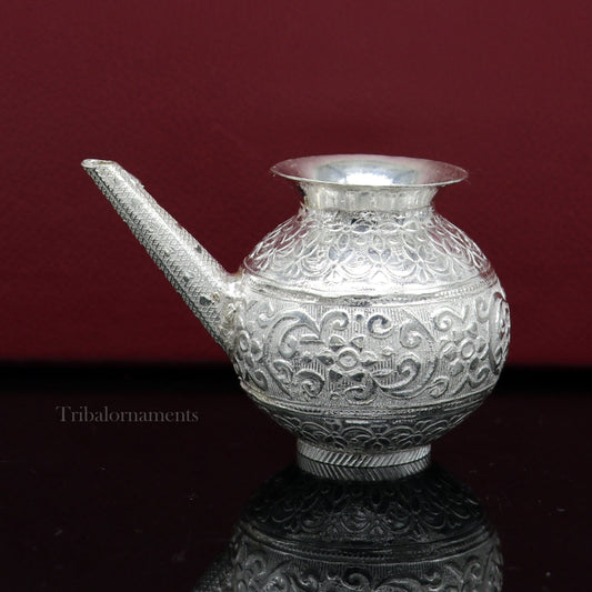 Lord Shiva Abhishek pot, best designer nozzle sold silver kalash puja utensils article from, best diwali puja article for home temple su537 - TRIBAL ORNAMENTS