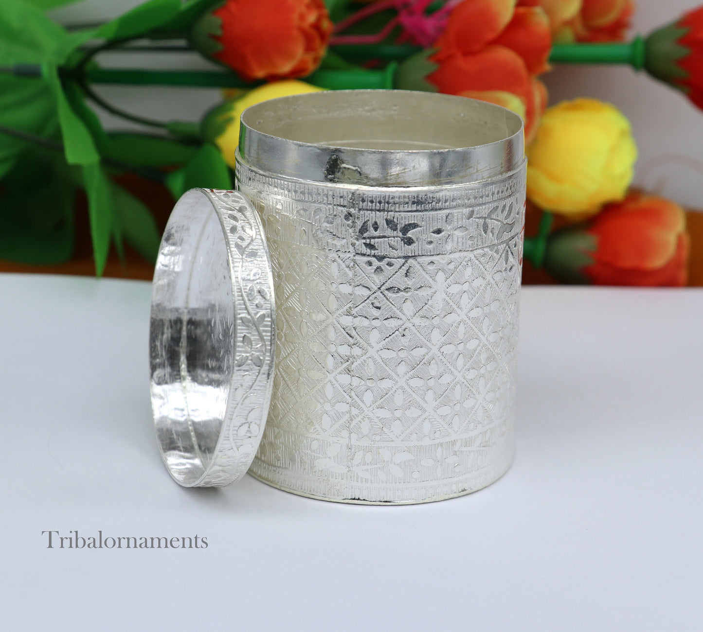 7.3cm 925 solid silver utensils vintage style trinket box, container/casket box bridal floral work box, jewelry box silver utensils stb310 - TRIBAL ORNAMENTS