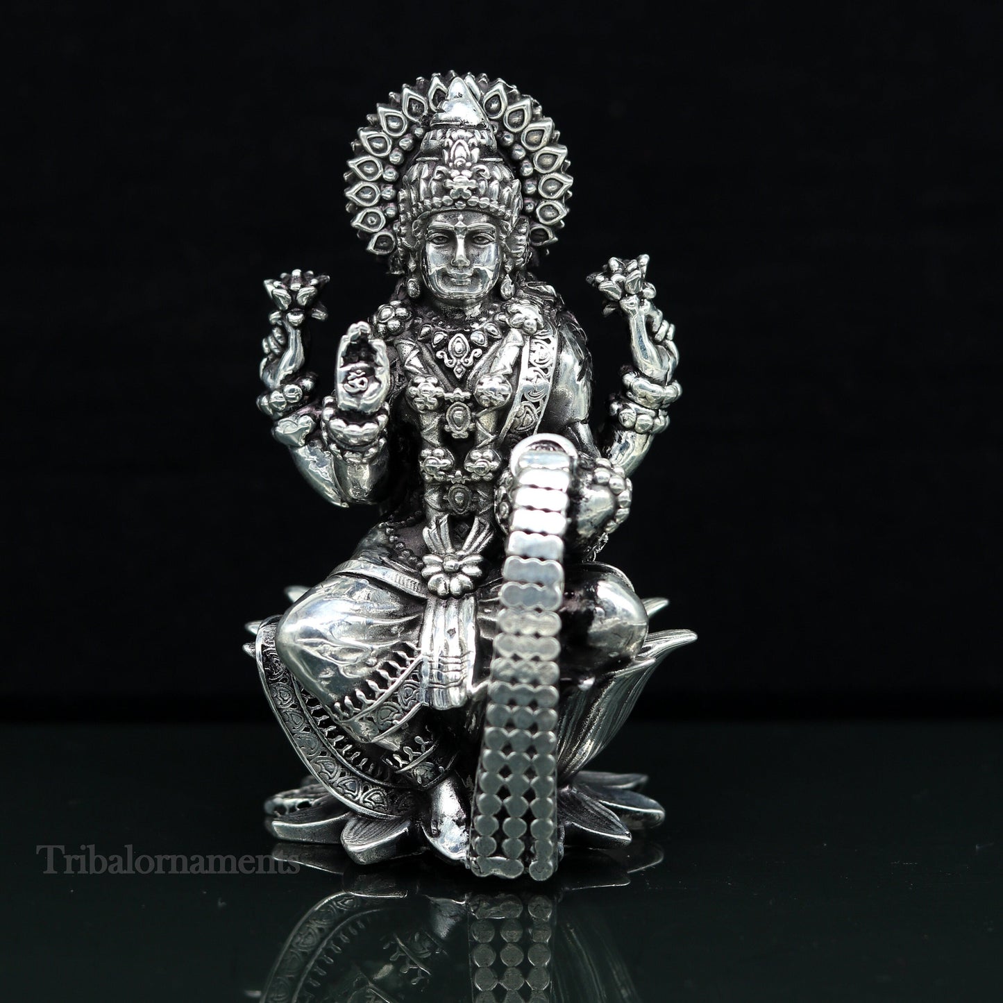 3.3" small 925 Sterling silver handmade customized Hindu idol Laxmi and Ganesha statue, puja article figurine, home décor Diwali puja art379 - TRIBAL ORNAMENTS