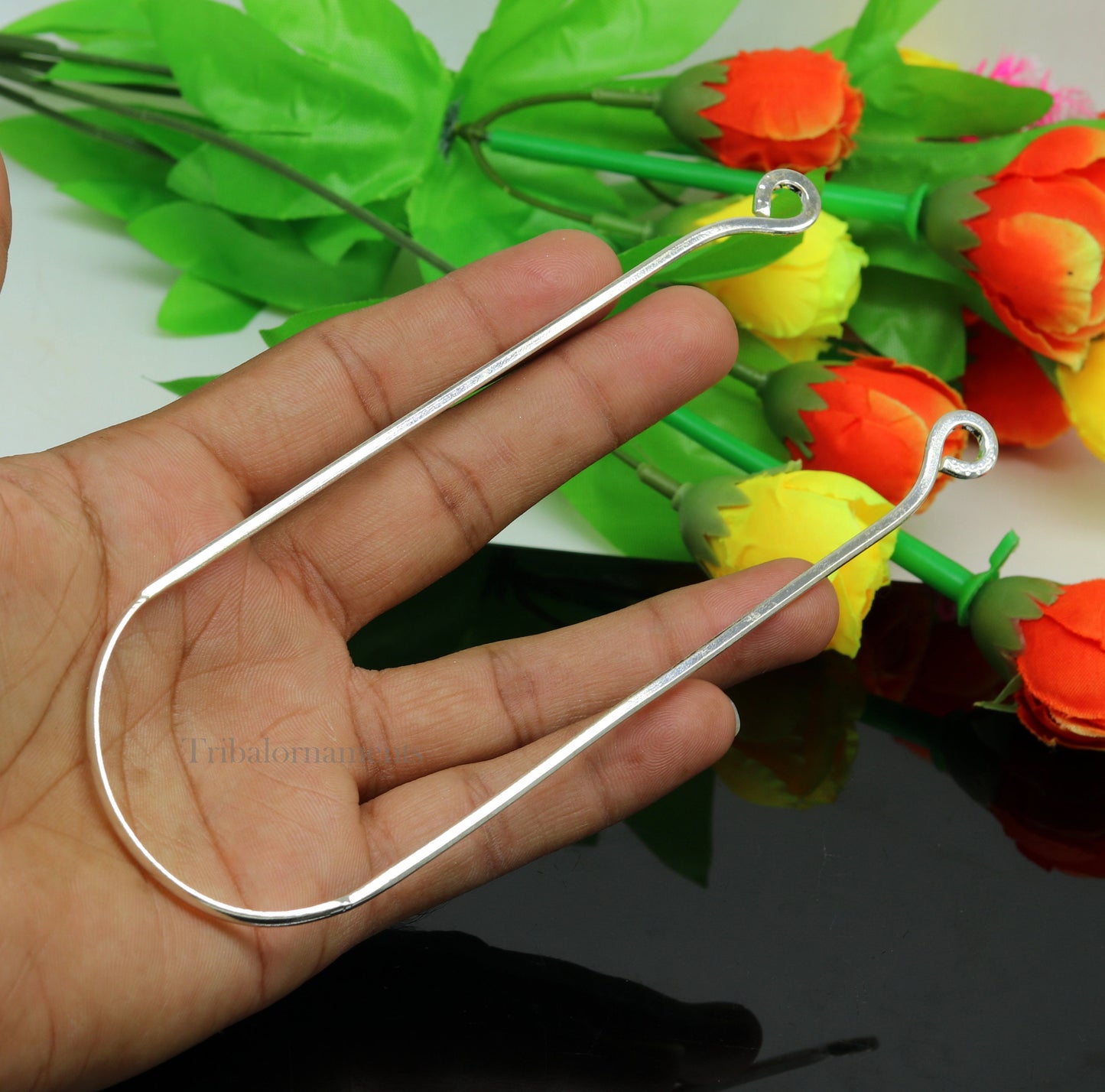 Fine silver handmade tongue cleaner scraper best for daily use and stay healthy top class genuine silver item for better health tc10 - TRIBAL ORNAMENTS