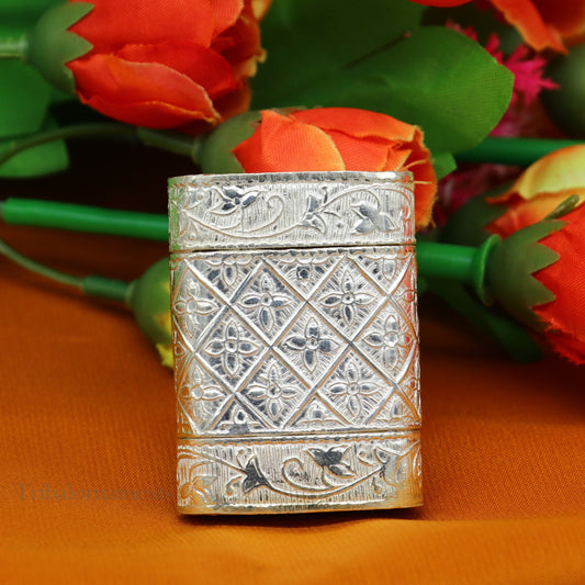 925 sterling silver handcrafted floral design 2 in1 trinket box, tobacco box, tobacco and chuna box, best gifting silver royal article stb97 - TRIBAL ORNAMENTS