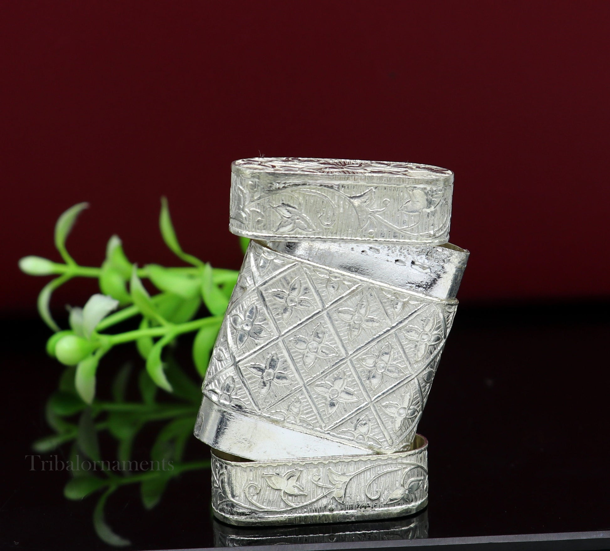 925 sterling silver handcrafted floral design 2 in1 trinket box, tobacco box, tobacco and chuna box, best gifting silver royal article stb97 - TRIBAL ORNAMENTS