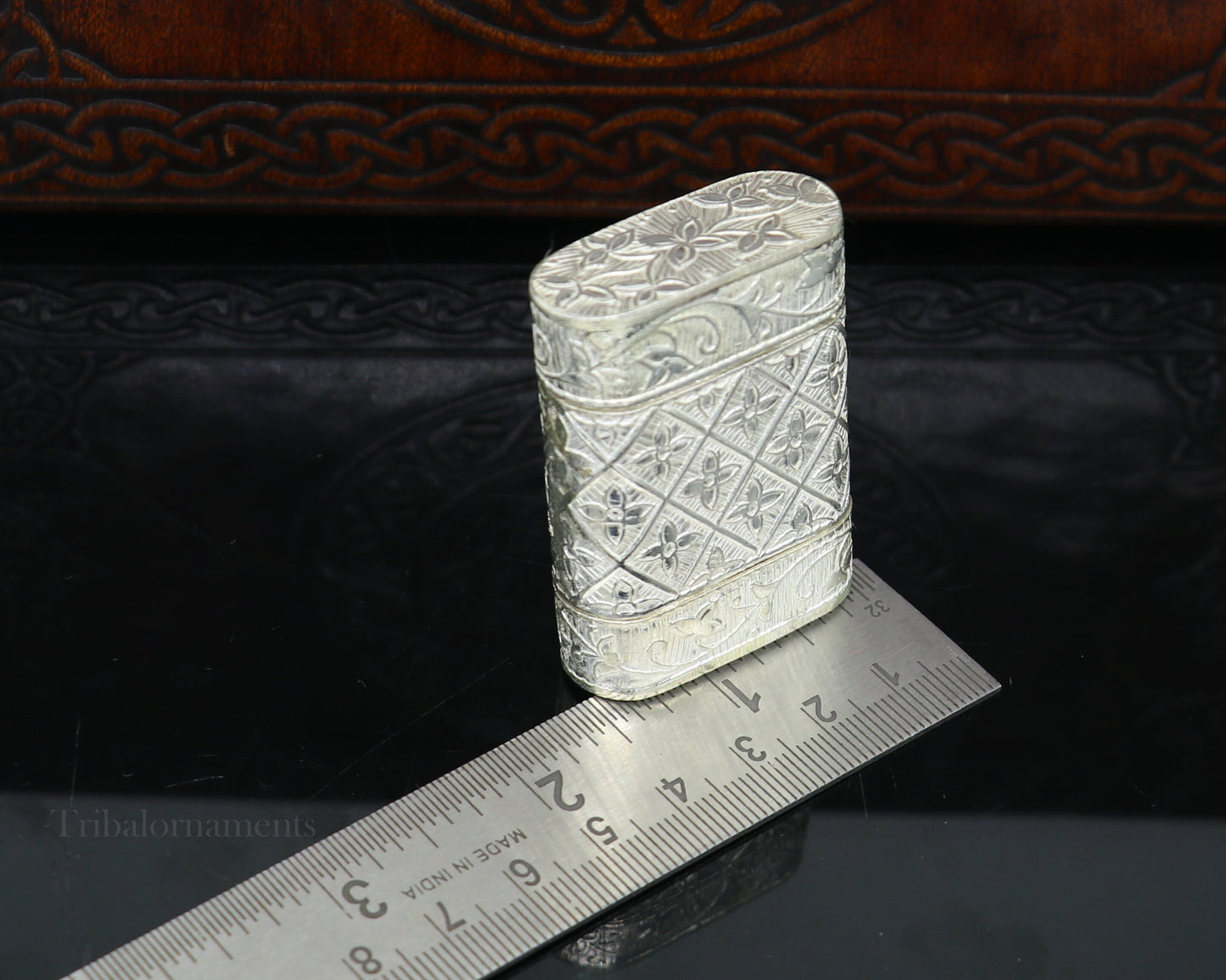 925 sterling silver handcrafted floral design 2 in1 trinket box, tobacco box, tobacco and chuna box, best gifting silver royal article stb97 - TRIBAL ORNAMENTS