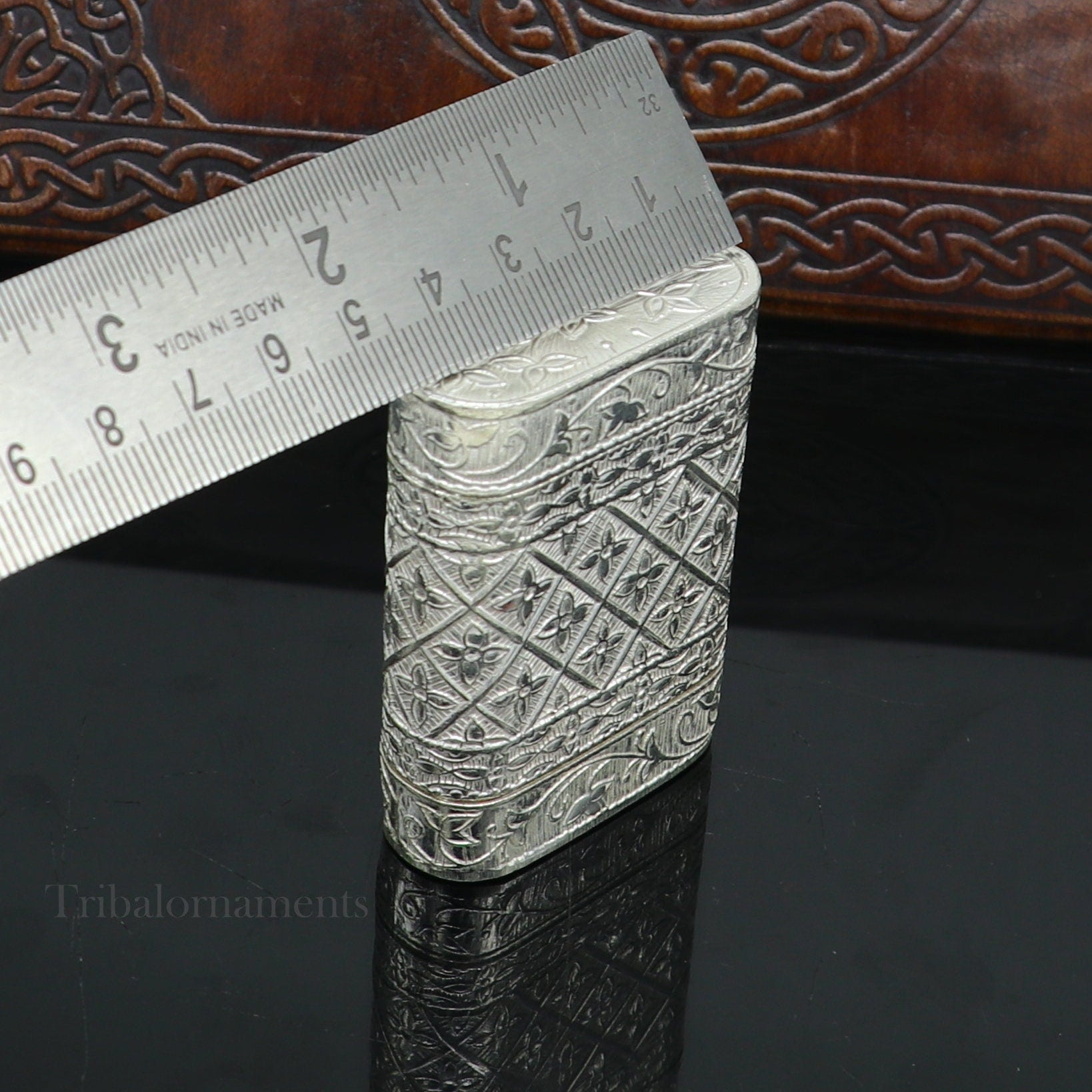 925 sterling silver floral design 2 in1 Royal trinket box, tobacco box, tobacco chuna box, best gifting silver royal article stb312 - TRIBAL ORNAMENTS