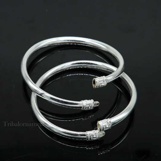 Sterling silver half round handmade amazing design bangle bracelet kangan chudi, excellent design bangle kada gift tribal jewelry nba203 - TRIBAL ORNAMENTS