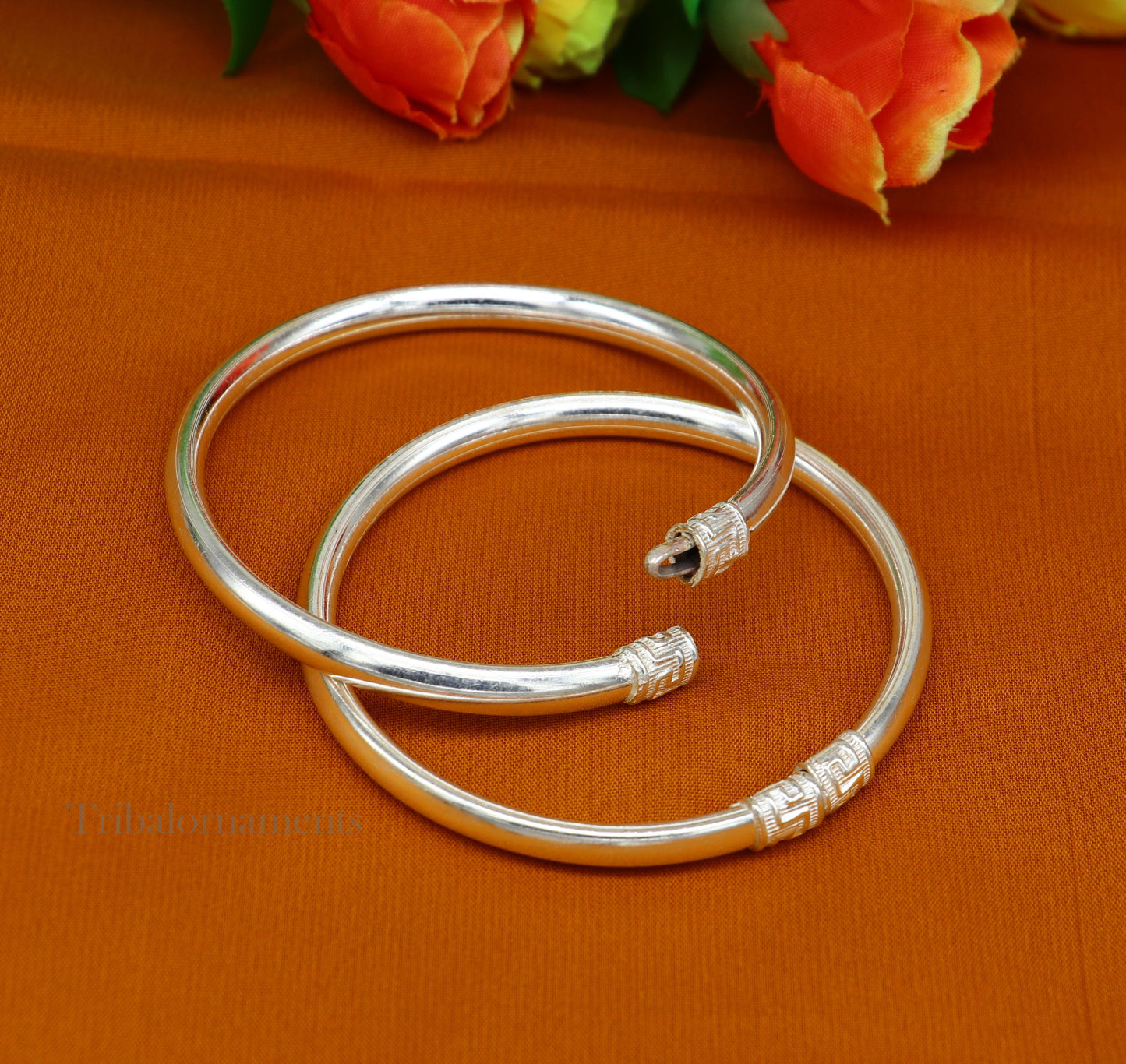 Sterling silver half round handmade amazing design bangle bracelet kangan chudi, excellent design bangle kada gift tribal jewelry nba203 - TRIBAL ORNAMENTS