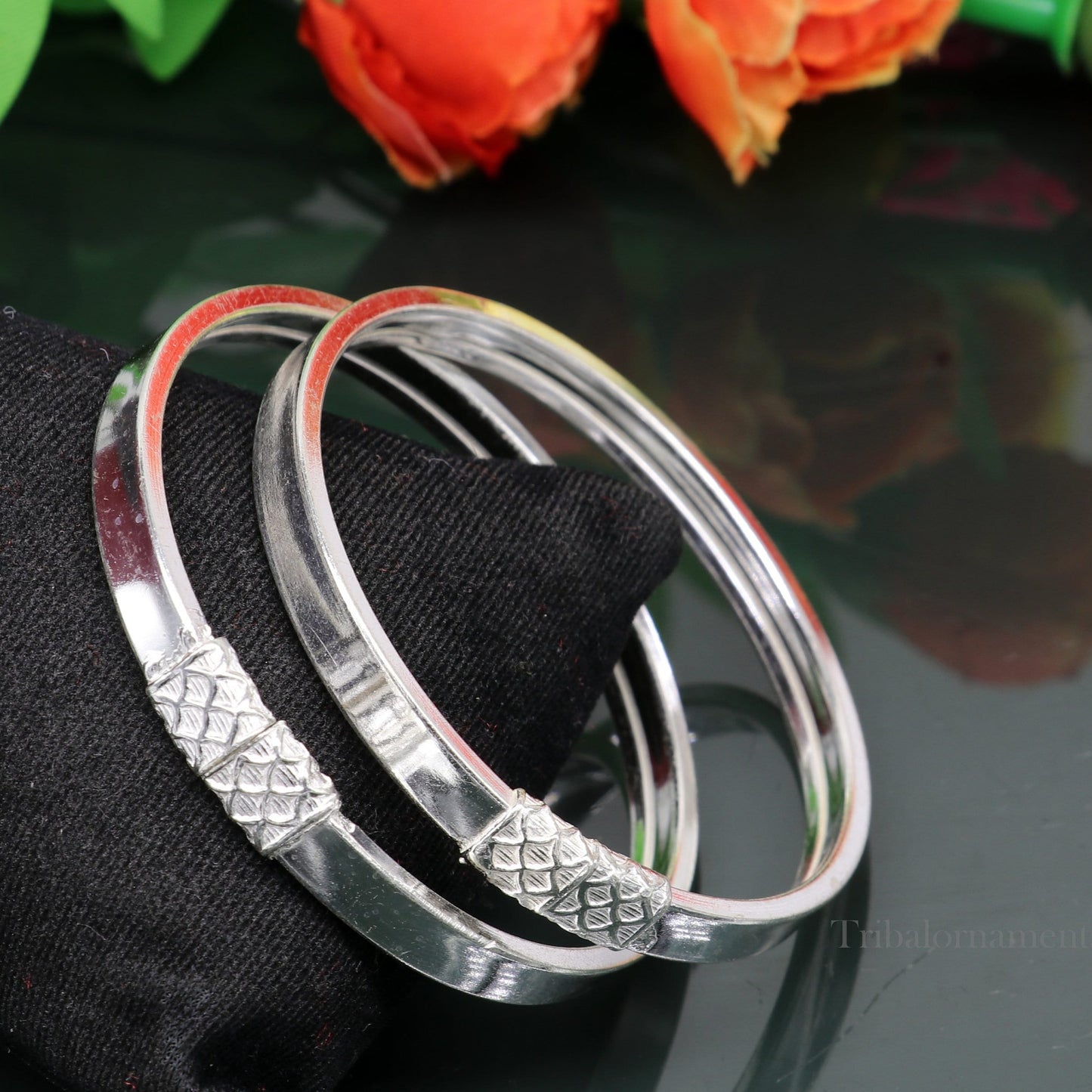 Plain shiny design sterling silver handmade excellent bangle bracelet kada gorgeous men's or girl's gifting jewelry from india nba216 - TRIBAL ORNAMENTS