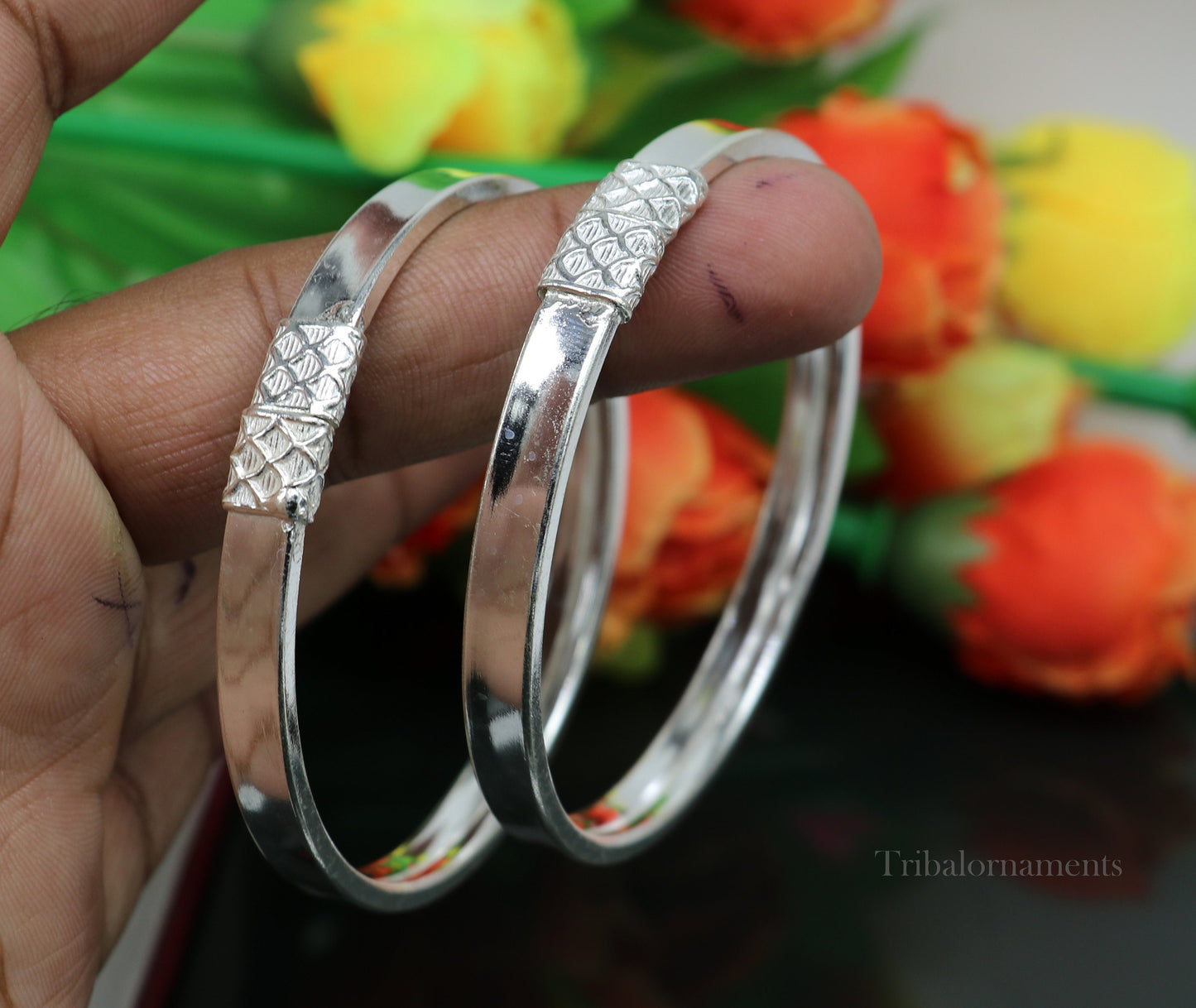 Plain shiny design sterling silver handmade excellent bangle bracelet kada gorgeous men's or girl's gifting jewelry from india nba216 - TRIBAL ORNAMENTS