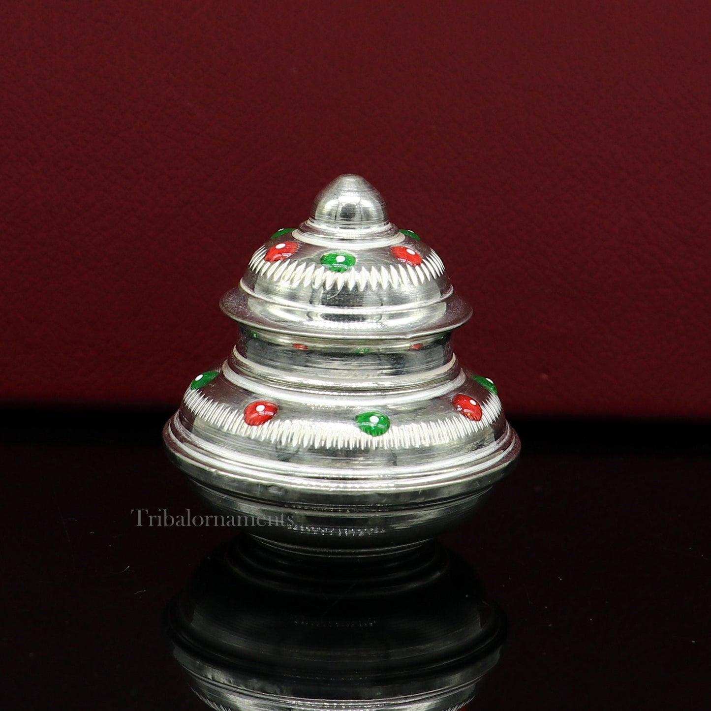 925 Sterling silver handmade fabulous trinket box, bride container box, casket box, sindoor box, enamel work customized gifting box stb267 - TRIBAL ORNAMENTS