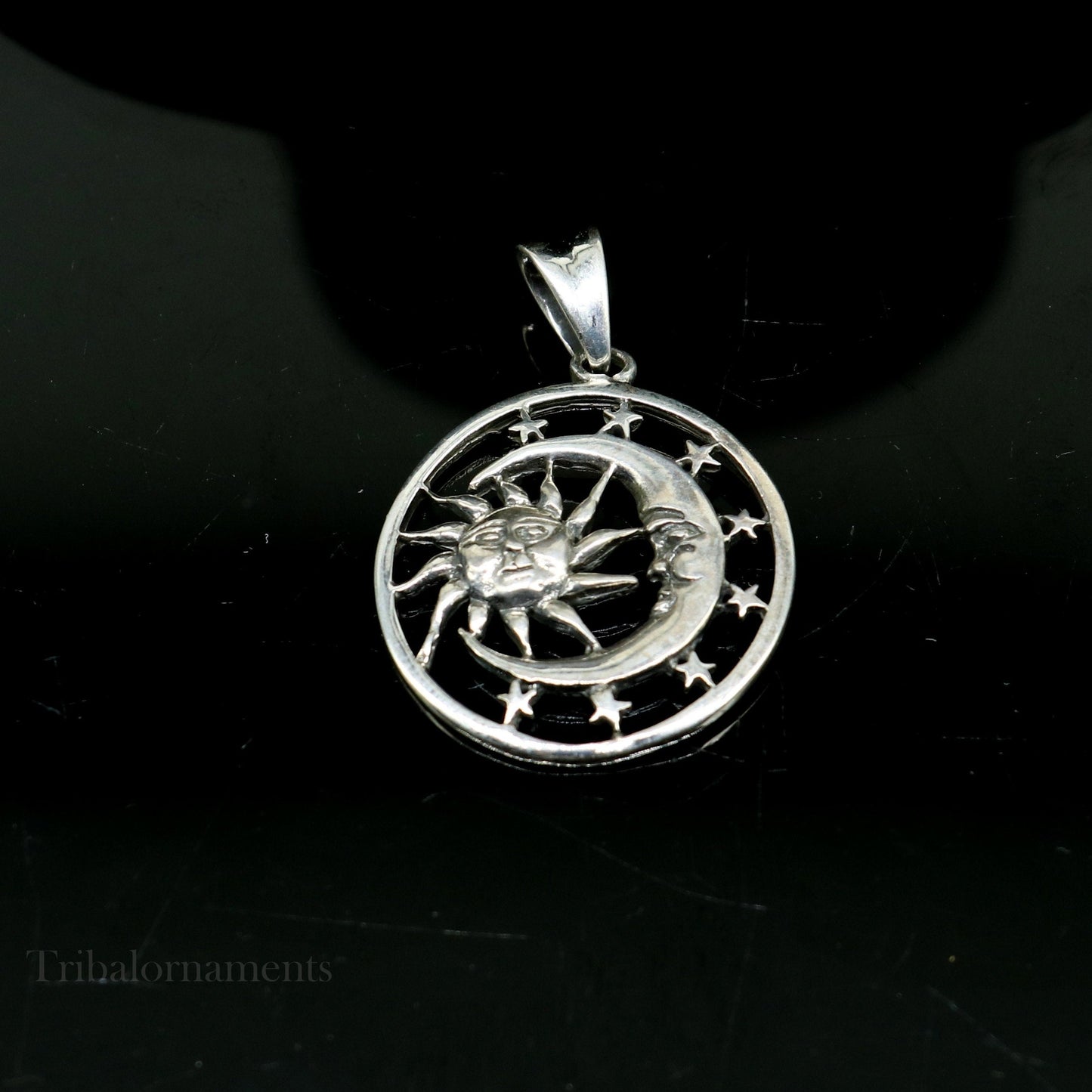 925 solid sterling silver handmade amazing sun moon and star design customized pendant stylish locket unisex gifting jewelry ssp880 - TRIBAL ORNAMENTS