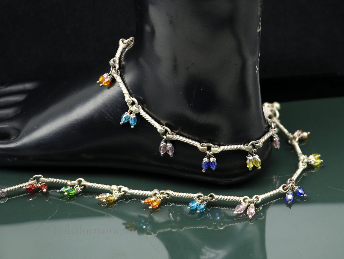 10.2" Solid sterling silver handmade old vintage antique used anklets ,amazing ethnic tribal ankle jewelry belly dance jewelry anko57 - TRIBAL ORNAMENTS