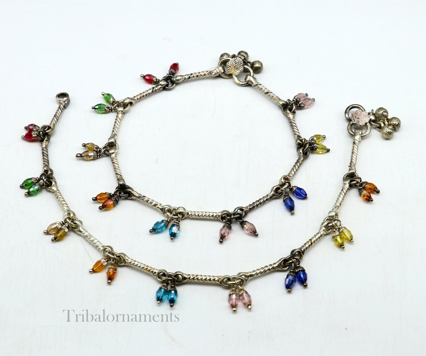 10.2" Solid sterling silver handmade old vintage antique used anklets ,amazing ethnic tribal ankle jewelry belly dance jewelry anko57 - TRIBAL ORNAMENTS