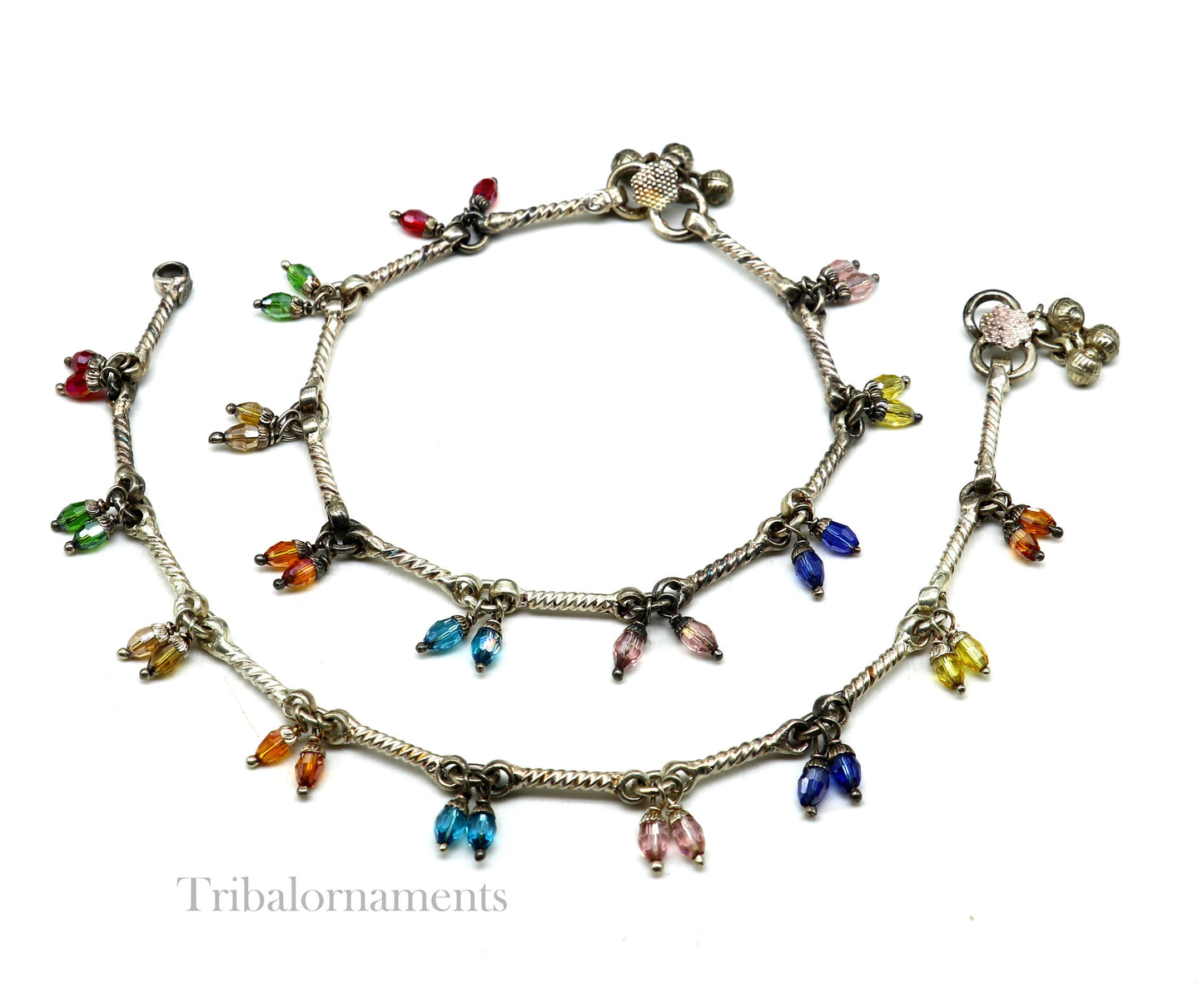 10.2" Solid sterling silver handmade old vintage antique used anklets ,amazing ethnic tribal ankle jewelry belly dance jewelry anko57 - TRIBAL ORNAMENTS