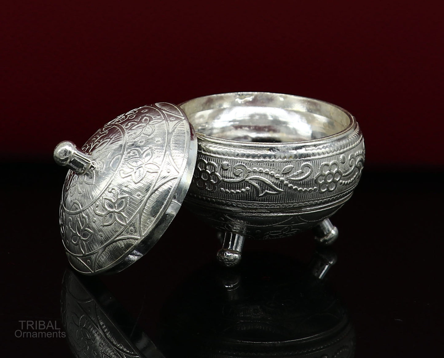 925 Sterling silver handmade fabulous trinket box, solid kumkum box, casket box, sindoor box, enamel work customized gifting box stb274 - TRIBAL ORNAMENTS