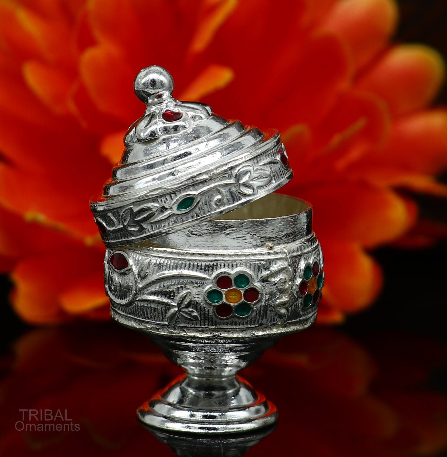 925 Sterling silver handmade fabulous trinket box, solid container box, casket box, sindoor box, enamel work customized gifting box stb273 - TRIBAL ORNAMENTS