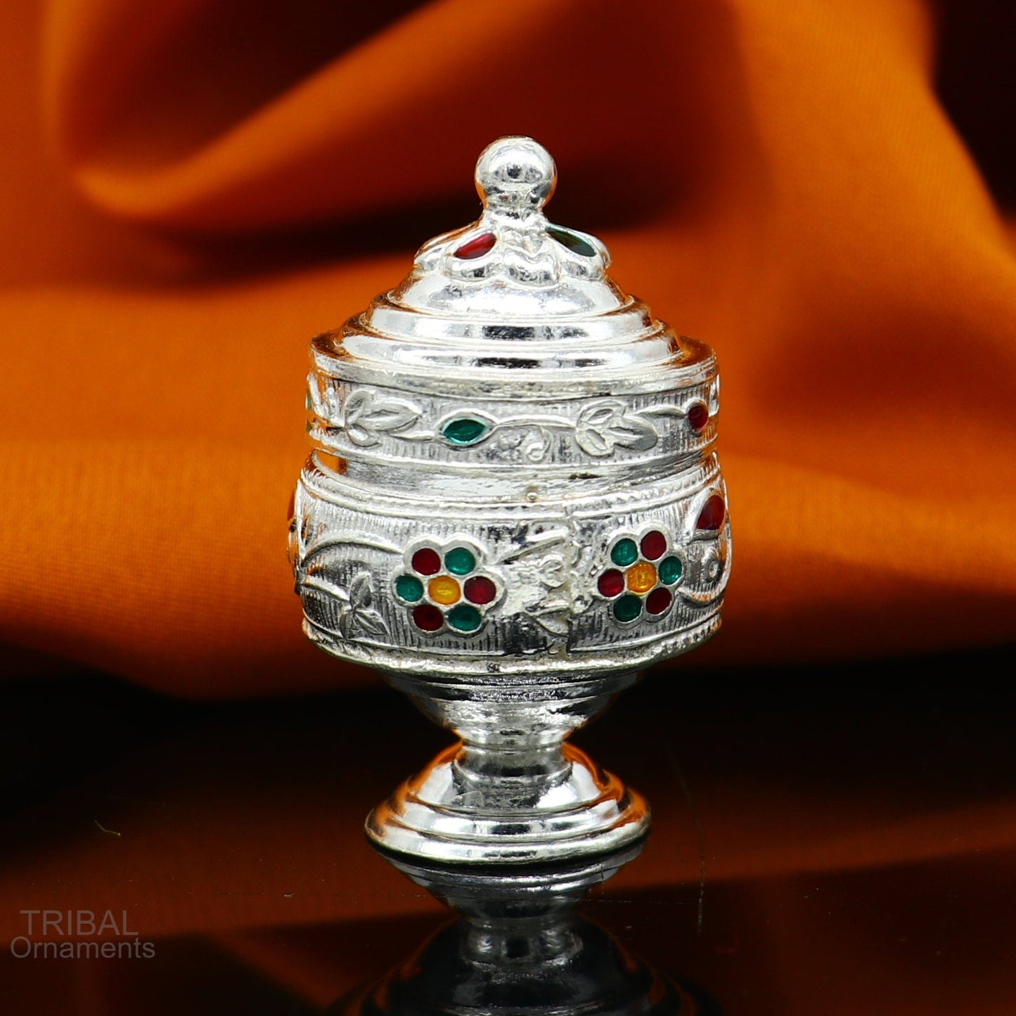 925 Sterling silver handmade fabulous trinket box, solid container box, casket box, sindoor box, enamel work customized gifting box stb273 - TRIBAL ORNAMENTS