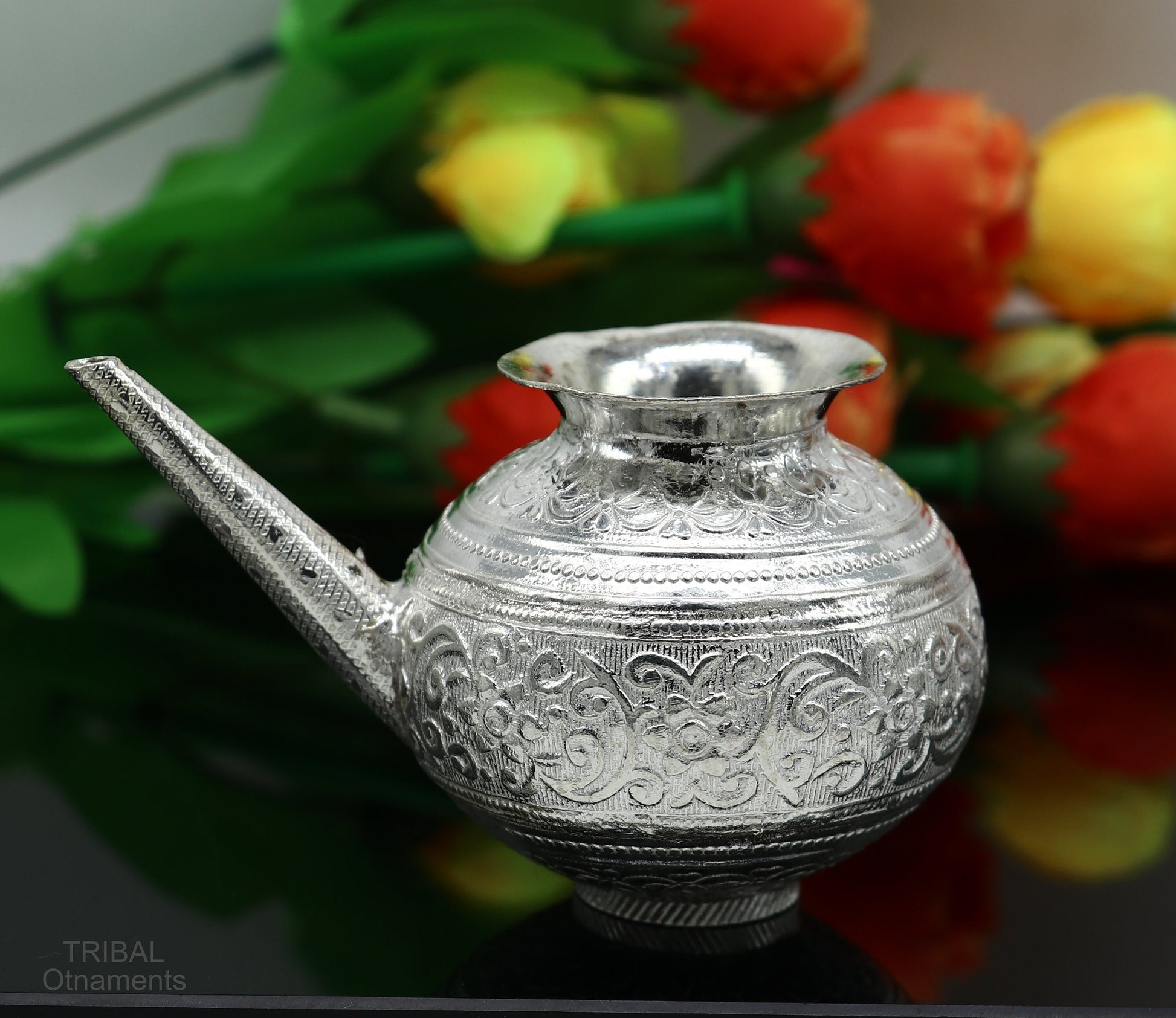 Solid sterling silver handmade GangaJal Kalash or pot, unique silver puja article, water or milk shiva Abhishek kalash pot india su588 - TRIBAL ORNAMENTS