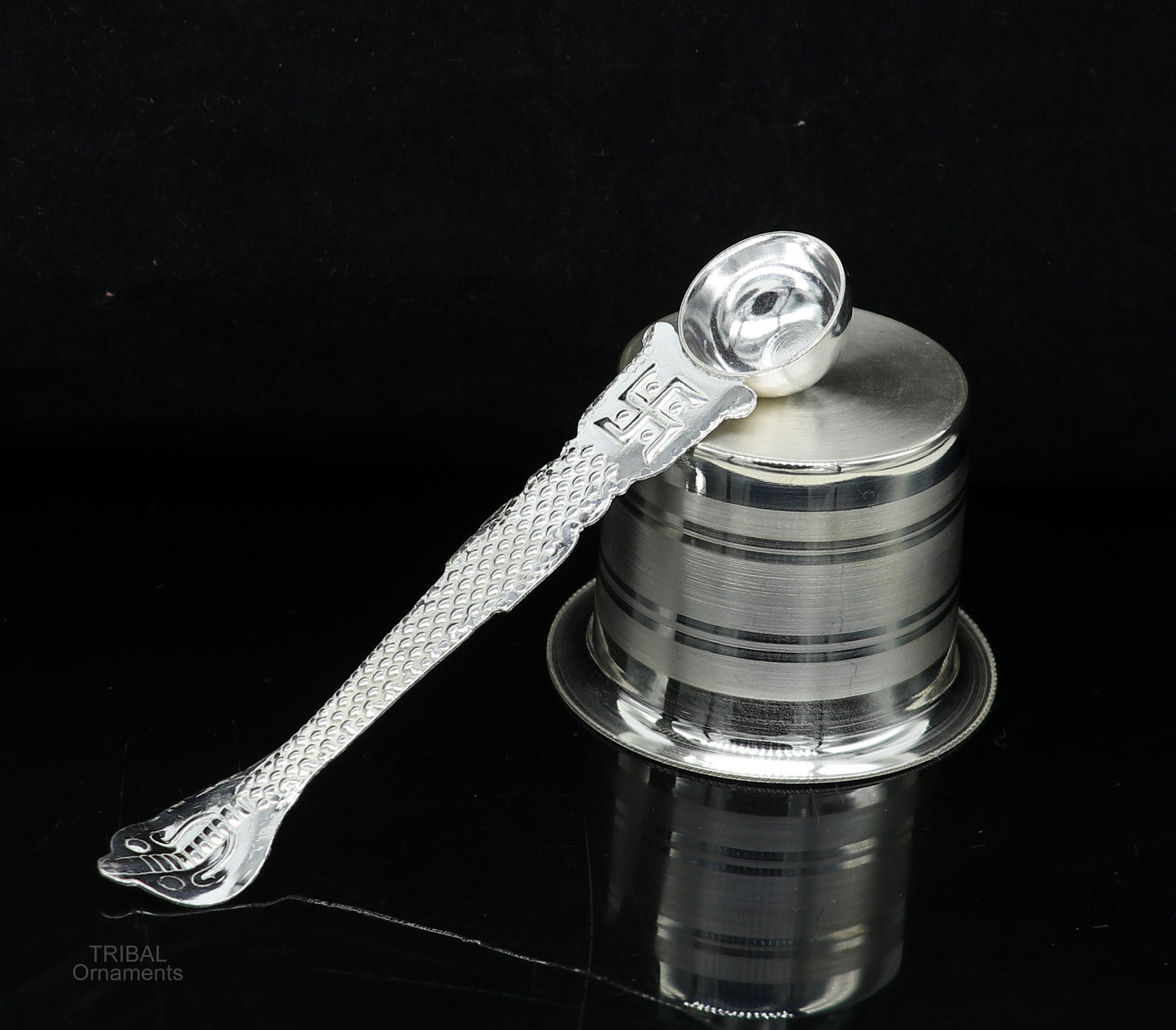 Solid sterling silver handmade elegant Ghee pot patra puuja or worshipping, Butter pot for kitchen, silver puja utensils from India su591 - TRIBAL ORNAMENTS