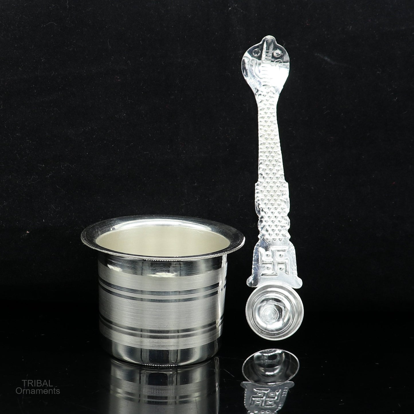 Solid sterling silver handmade elegant Ghee pot patra puuja or worshipping, Butter pot for kitchen, silver puja utensils from India su591 - TRIBAL ORNAMENTS