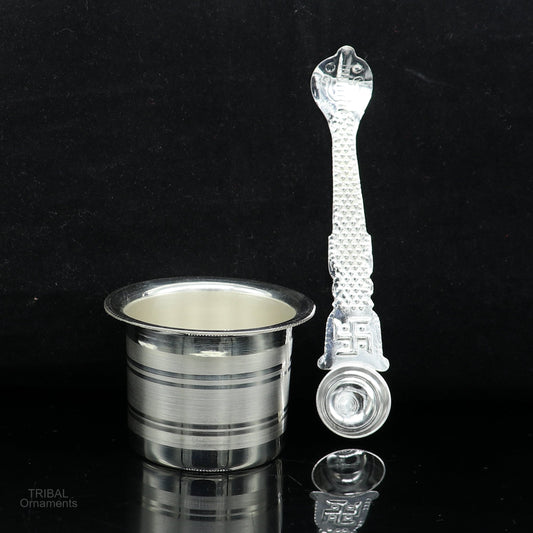 Solid sterling silver handmade elegant Ghee pot patra puuja or worshipping, Butter pot for kitchen, silver puja utensils from India su591 - TRIBAL ORNAMENTS