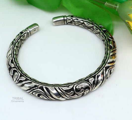 Elegant 925 Sterling silver handcrafted chitai work customized oxidized stylish vintage design bangle bracelet kada tribal jewelry nsk398 - TRIBAL ORNAMENTS