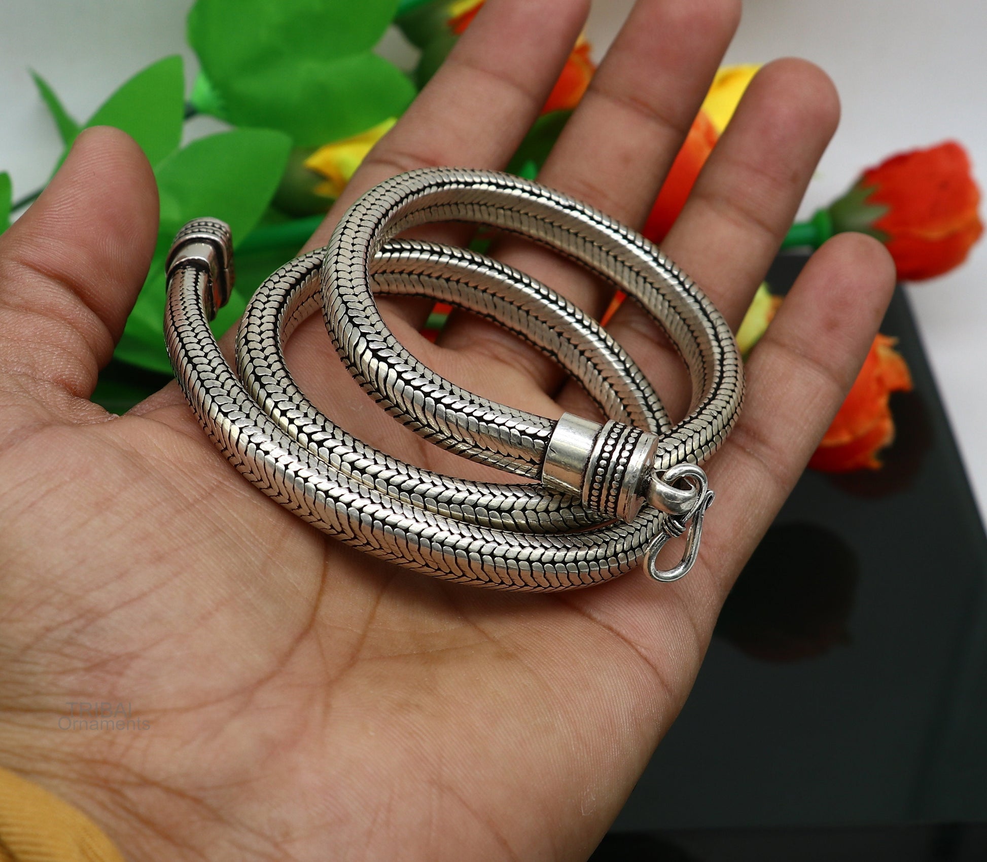 20" inches handmade solid half round D shape snake chain heavy 9mm necklace, amazing luxury royal gifting vintage designer jewelry ch123 - TRIBAL ORNAMENTS