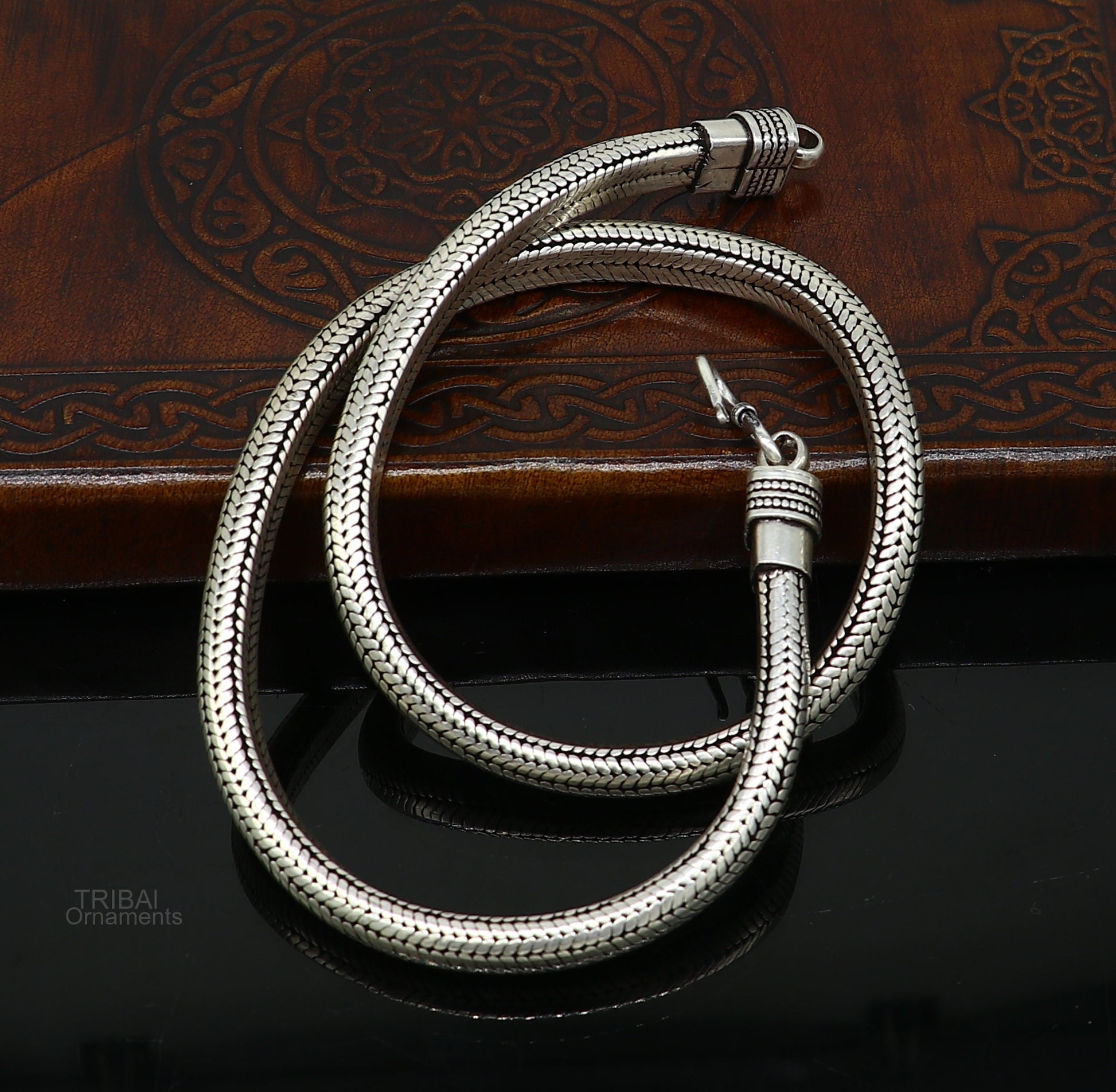 20" inches handmade solid half round D shape snake chain heavy 9mm necklace, amazing luxury royal gifting vintage designer jewelry ch123 - TRIBAL ORNAMENTS