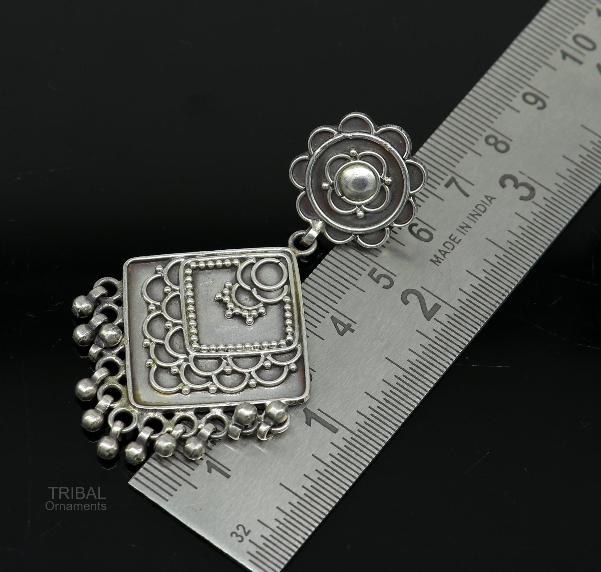 925 sterling silver handmade vintage antique ethnic design customized stud earring gorgeous hanging drops tribal earrings s962 - TRIBAL ORNAMENTS