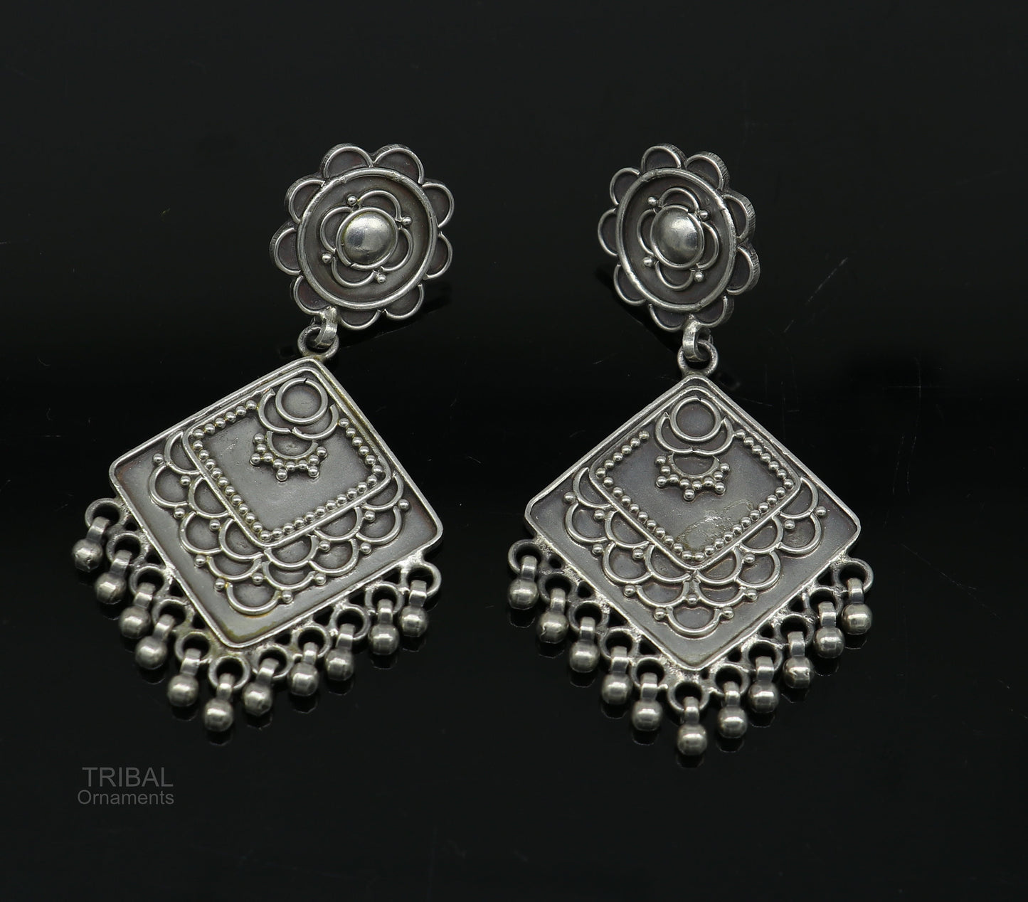 925 sterling silver handmade vintage antique ethnic design customized stud earring gorgeous hanging drops tribal earrings s962 - TRIBAL ORNAMENTS