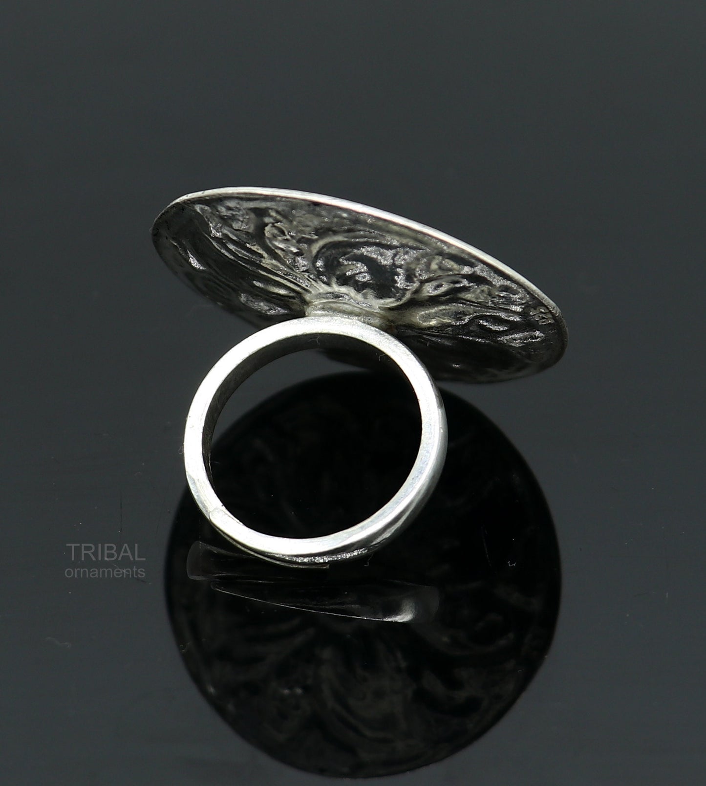 Traditional indian wedding style 925 sterling silver chitai work adjustable ring band, best brides gifting jewelry sr304 - TRIBAL ORNAMENTS