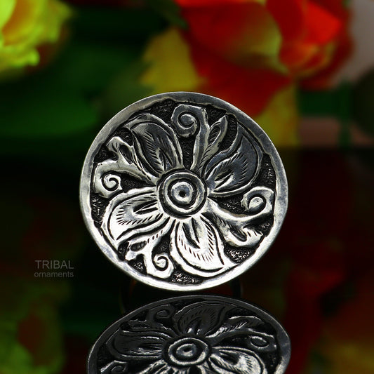 Traditional indian wedding style 925 sterling silver chitai work adjustable ring band, best brides gifting jewelry sr304 - TRIBAL ORNAMENTS