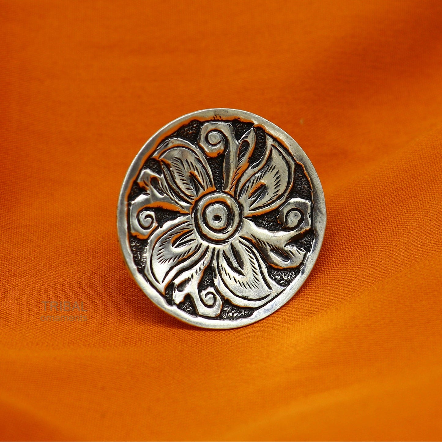 Traditional indian wedding style 925 sterling silver chitai work adjustable ring band, best brides gifting jewelry sr304 - TRIBAL ORNAMENTS