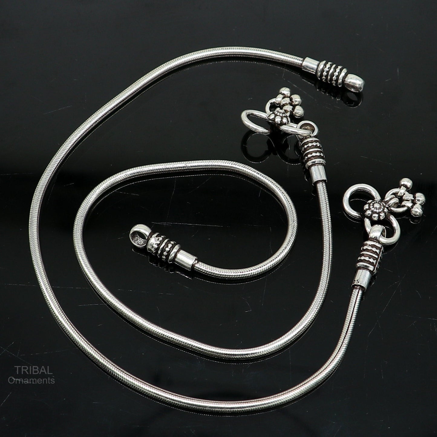 10.5" Vintage style snake chain anklet 925 sterling silver ankle bracelet, silver anklets, foot bracelet amazing belly dance jewelry ank447 - TRIBAL ORNAMENTS
