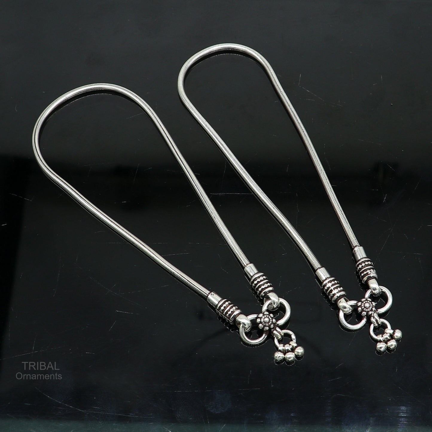 10.5" Vintage style snake chain anklet 925 sterling silver ankle bracelet, silver anklets, foot bracelet amazing belly dance jewelry ank447 - TRIBAL ORNAMENTS