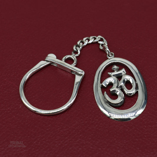 925 Sterling silver handmade unique style OM "aum" mantra solid key chian, stylish royal gifting silver accessories unisex gift kch08 - TRIBAL ORNAMENTS